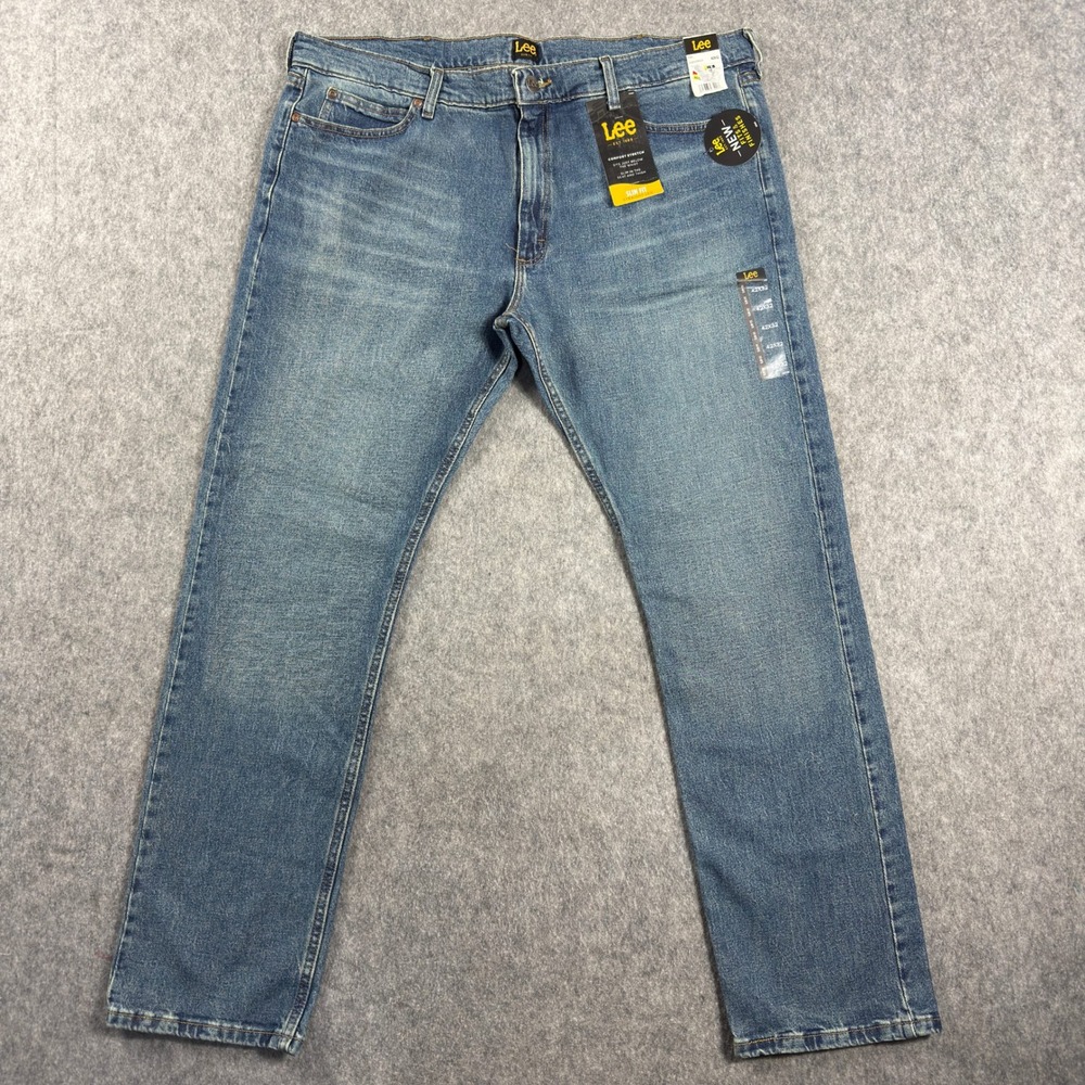 Lee Mens Slim Fit Straight Leg Jeans 42x31 Medium Wash Comfort Stretch Denim